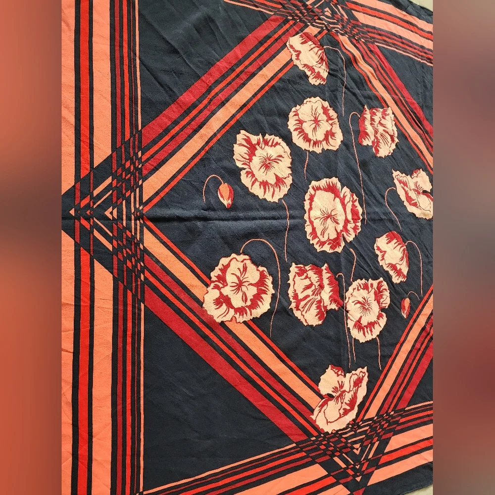 Auth Dior Floral L Navy and Pink Silk Scarf